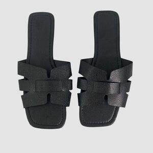 Black Flat Open Toe Elegant Embellished Cutout Slide Sandals EU 42 US 11.5